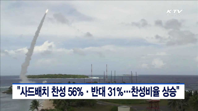 "사드배치 찬성 56%·반대 31%…찬성비율 상승"