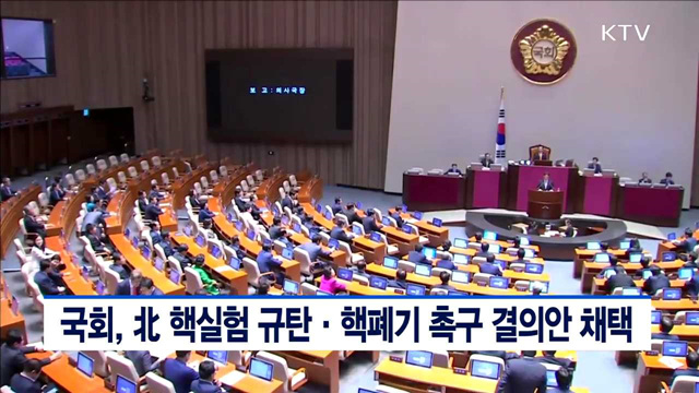 국회, 北 핵실험 규탄·핵폐기 촉구 결의안 채택