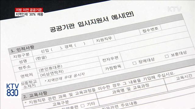 지방 이전 공공기관, 지역인재 '30%' 채용