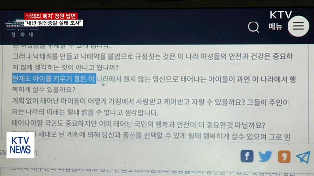 靑 '낙태죄 폐지 청원' 답변…"내년 실태 조사 재개"