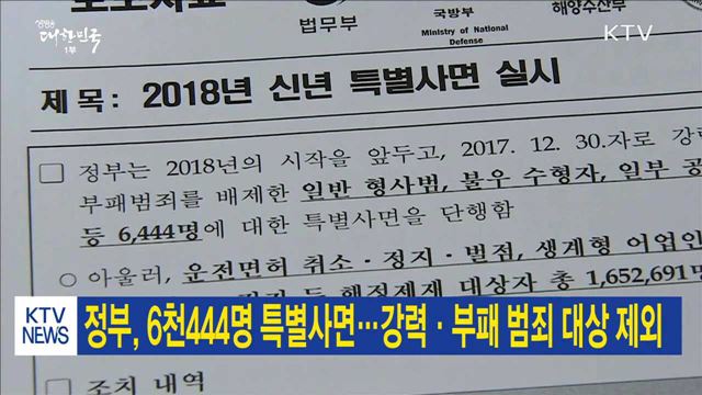 정부, 6천444명 특별사면…강력·부패 범죄 대상 제외