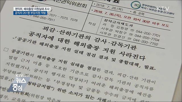 권익위, 부당지원 해외출장 공직자 261명 적발