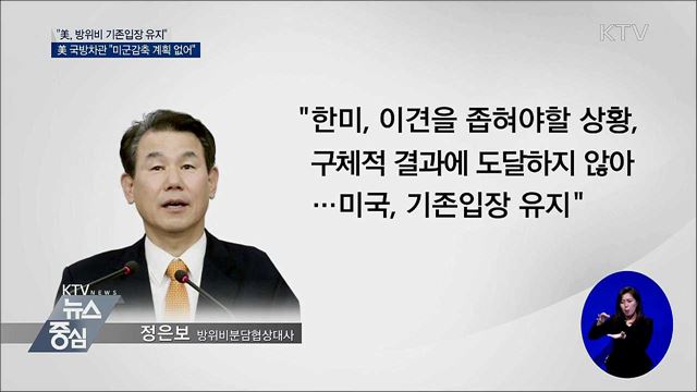 "美, 방위비 기존입장 유지"···"미군감축 계획 없어"