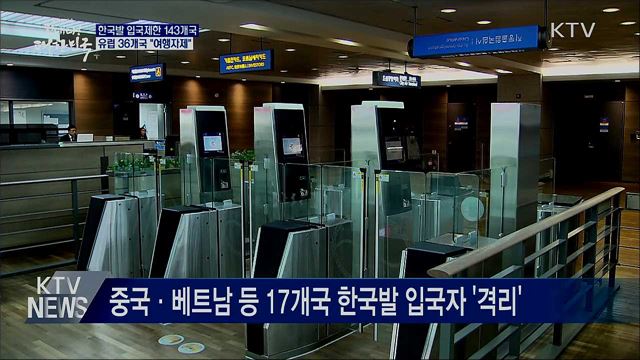 한국발 입국제한 143국···유럽 36개국 "여행자제"