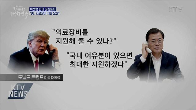 한미 정상 전화통화···"美, 의료장비 지원 요청"