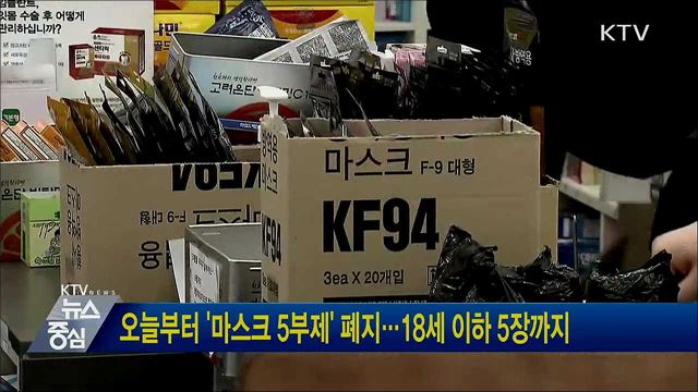 오늘부터 '마스크 5부제' 폐지···18세 이하 5장까지