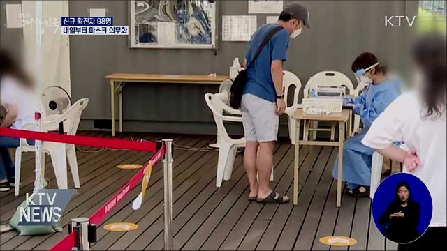 신규 확진 98명···내일부터 마스크 착용 의무화