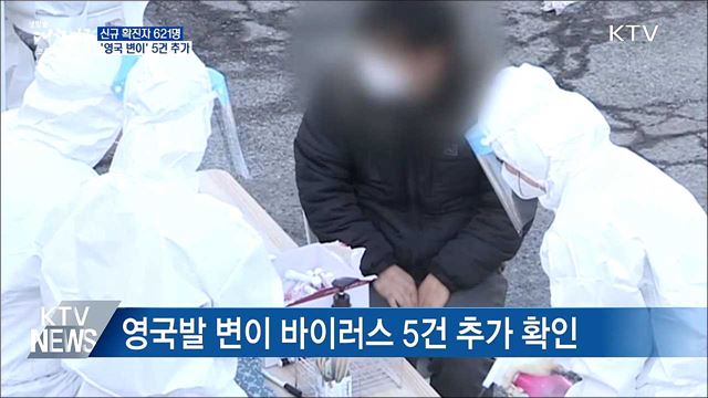 신규확진 621명···'영국 변이' 5건 추가 확인
