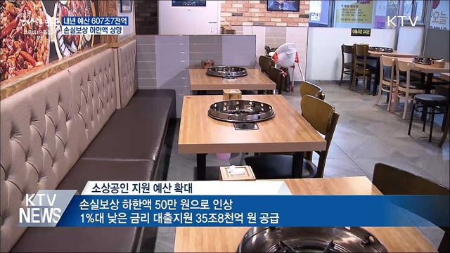 내년 예산 607조7천억···손실보상 하한액 상향