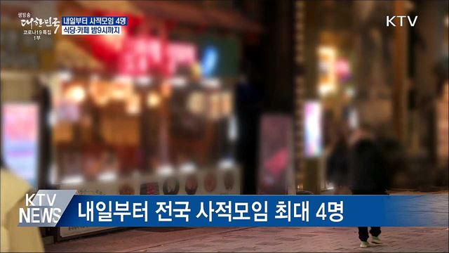 내일부터 사적모임 4명···식당·카페 밤9시까지