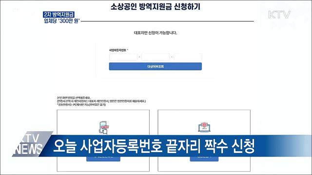 300만 원 2차 방역지원금···사업자번호 짝수 신청