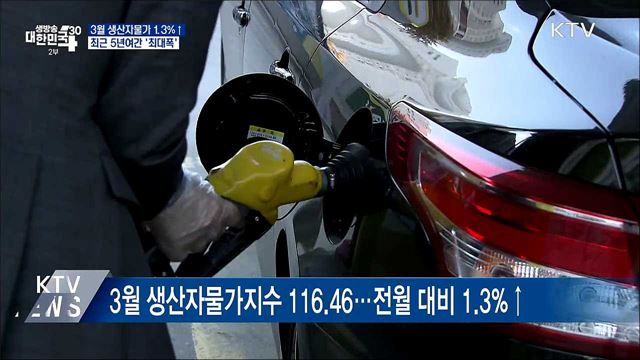 3월 생산자물가 1.3%↑···5년 2개월만에 '최대폭'