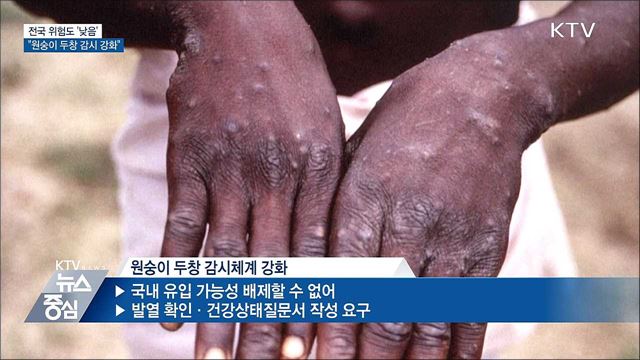 전국 위험도 '낮음'···"원숭이 두창 감시 강화"