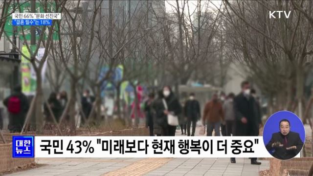 국민 66% "한국은 문화 선진국"···"결혼 필수"는 18%