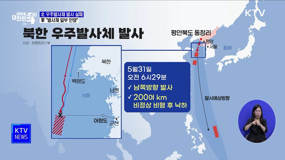 北 우주발사체 발사 실패 ···軍 "발사체 일부 인양"