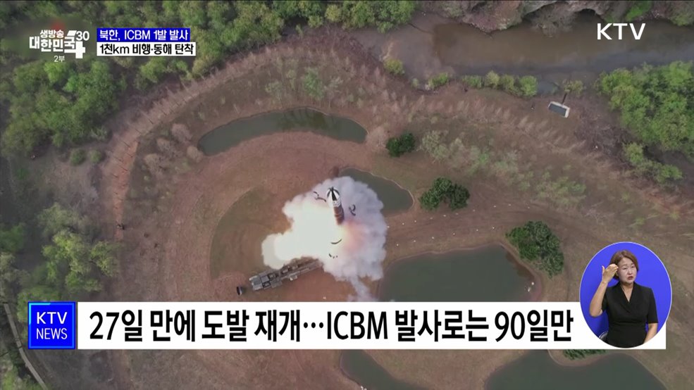 합참 "北, ICBM 1발 발사···1천km 비행 후 동해상 탄착"