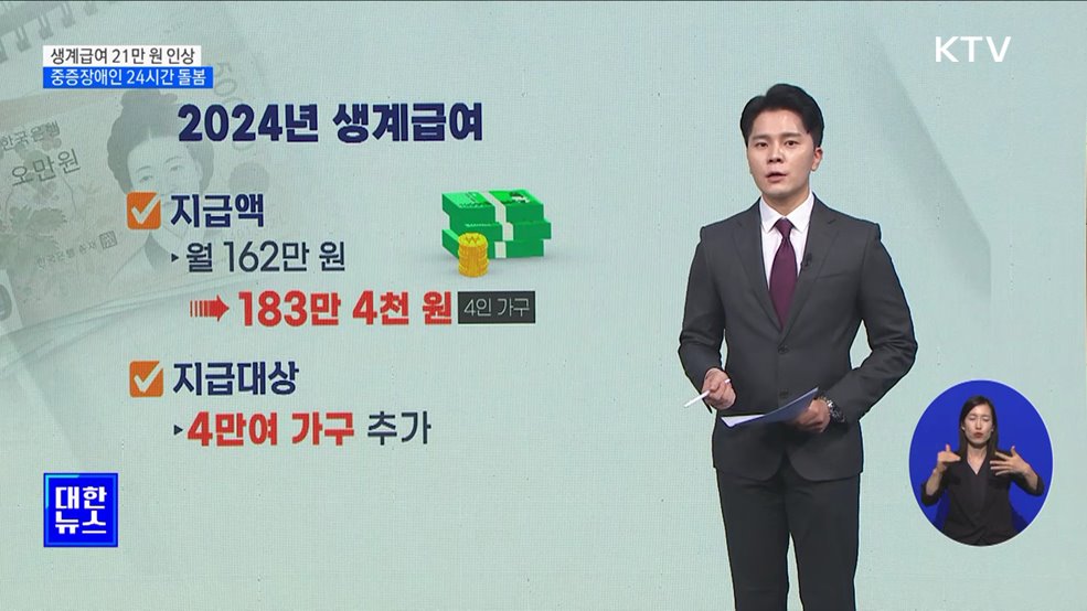 생계급여 21만3천 원 인상···중증장애인 24시간 돌봄 지원
