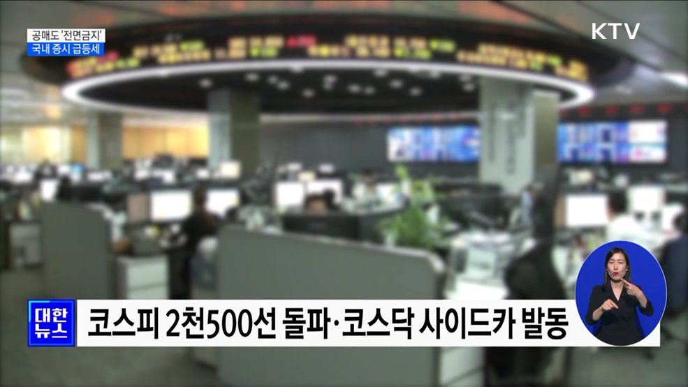 공매도 '전면금지'···국내 증시 급등 '코스닥 사이드카' 발동