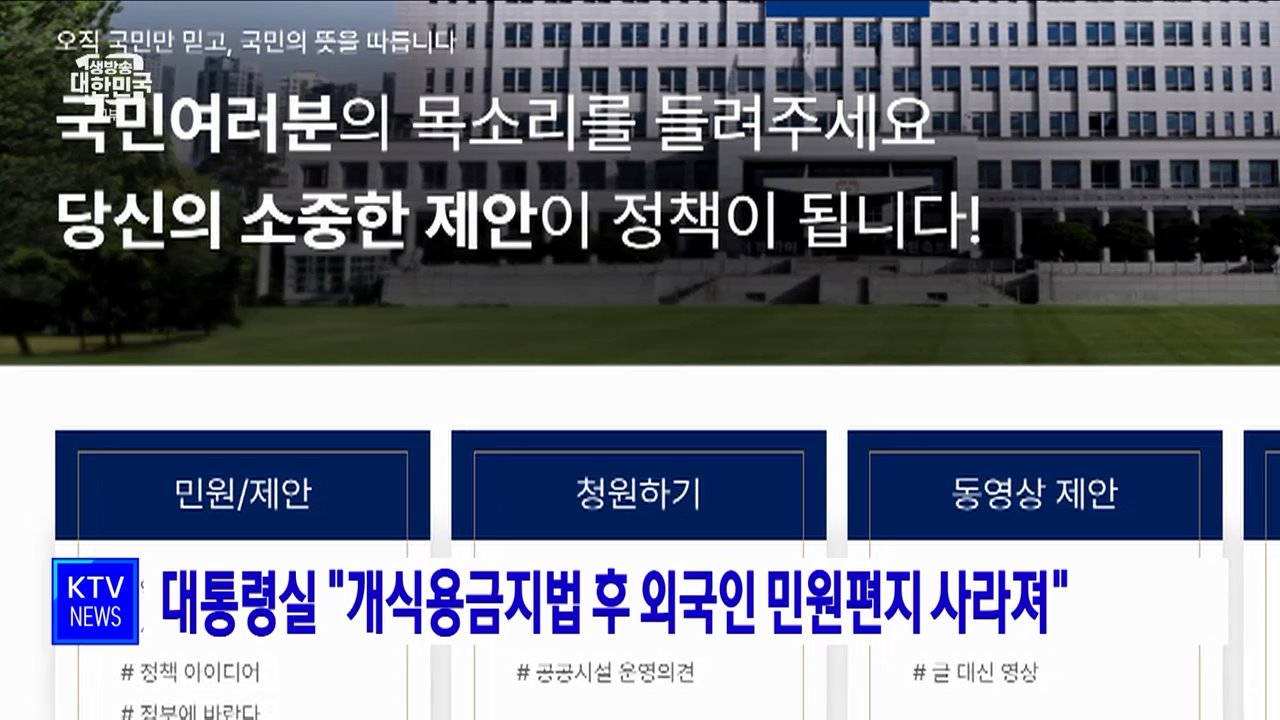 대통령실 "개식용금지법 후 외국인 민원편지 사라져"