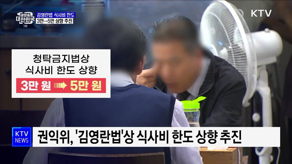 추석 전 '김영란법' 식사비 한도 3만→5만 조정 추진