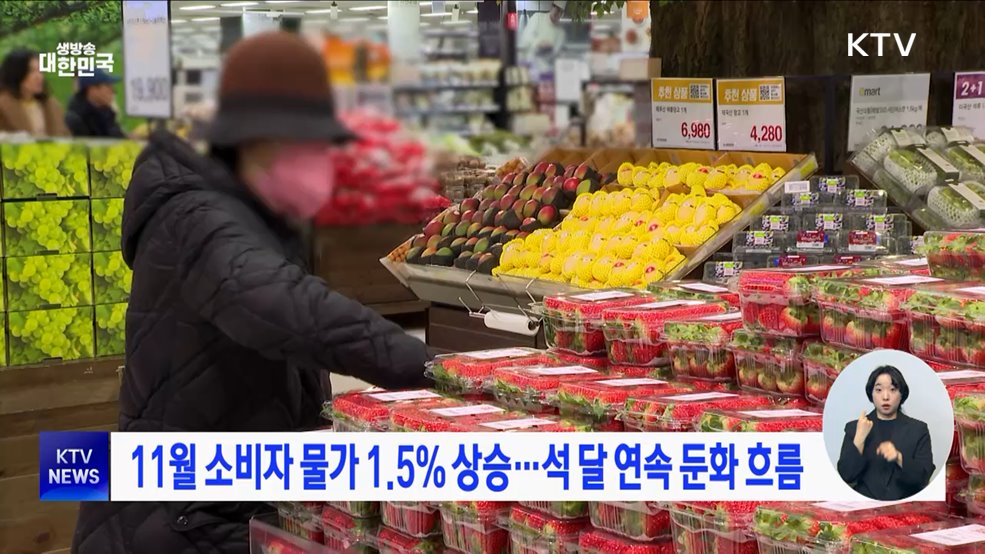 11월 소비자 물가 1.5% 상승···석 달 연속 둔화 흐름