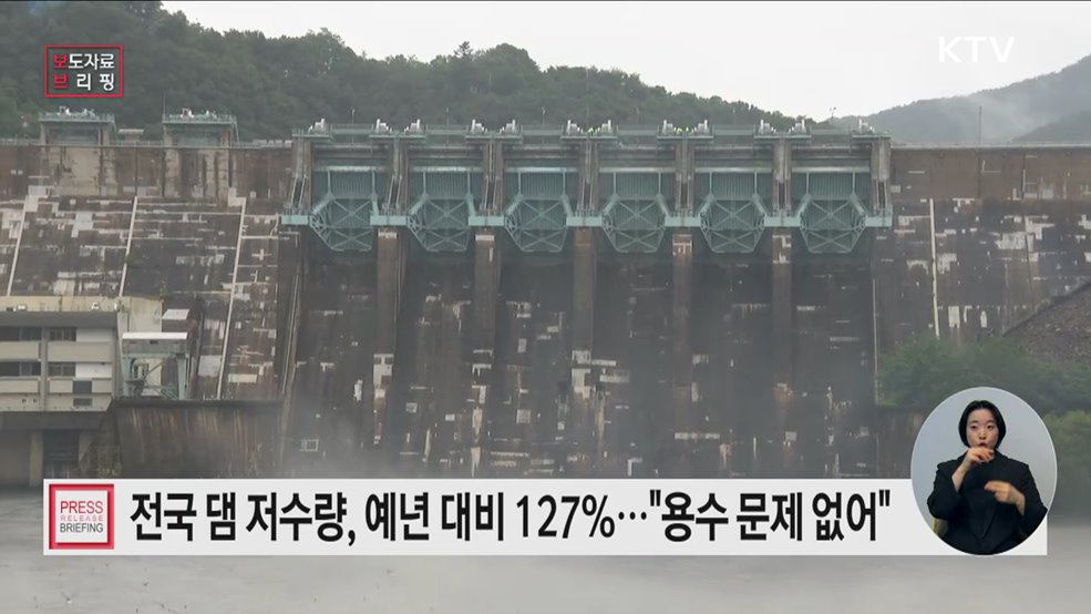 전국 20개 다목적댐 저수량 예년 대비 127% 수준··· 용수공급 문제없어