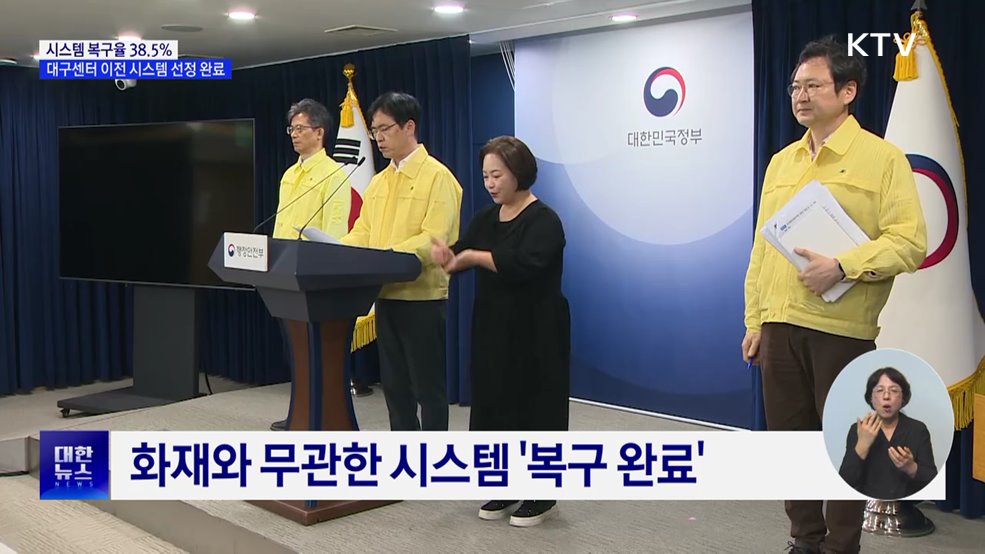 시스템 복구율 38.5%···대구센터 이전 시스템 선정 완료