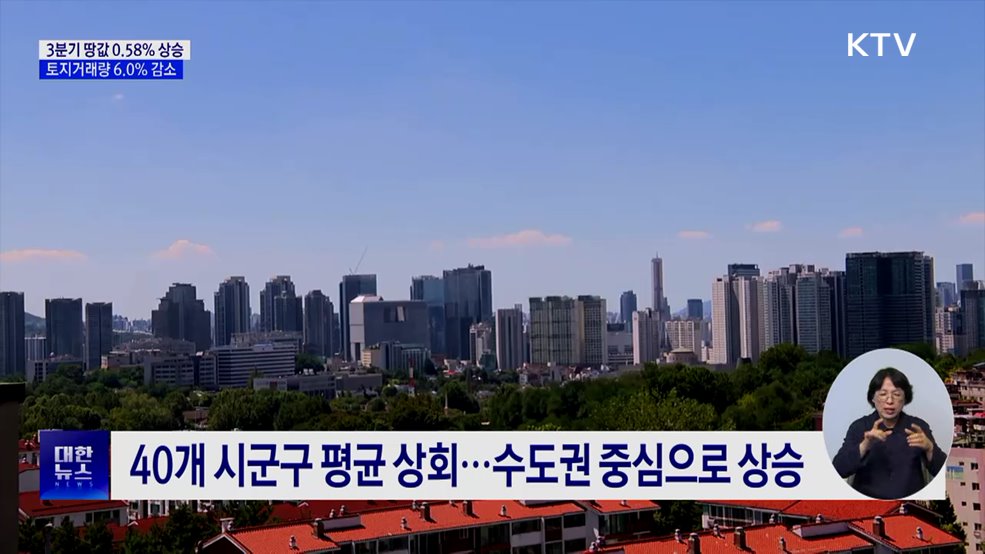 3분기 땅값 0.58% 상승···토지거래량 6.0% 감소