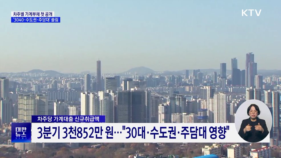 차주별 가계부채 첫 공개···'3040·수도권·주담대' 쏠림