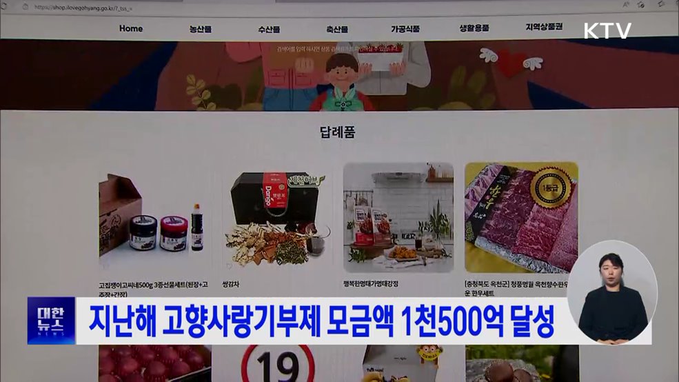 지난해 고향사랑기부제 모금액 1천500억 달성