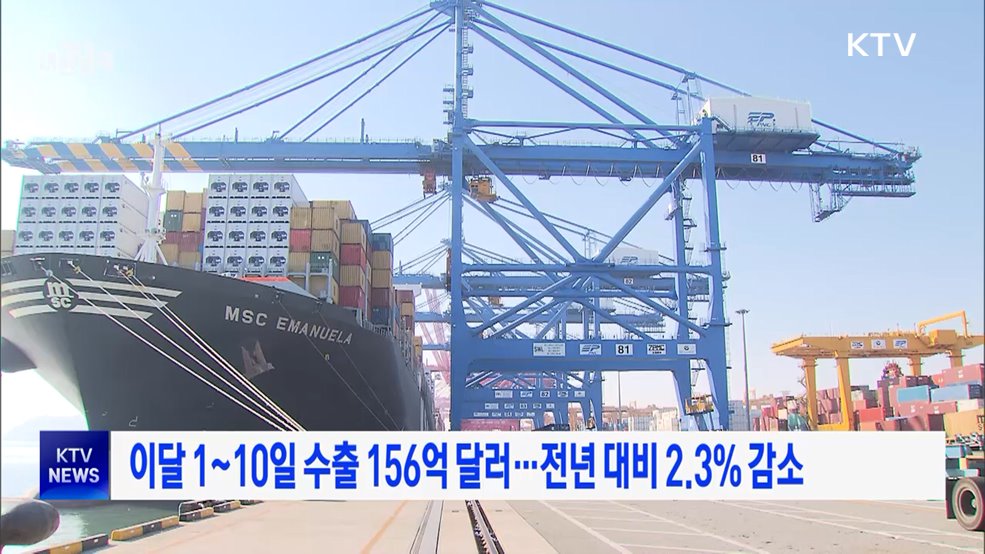 이달 1~10일 수출 156억 달러···전년 대비 2.3% 감소