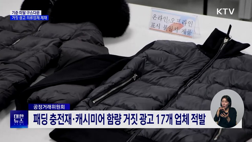 '기준 미달 구스다운'···거짓 광고 의류업체 17곳 제재