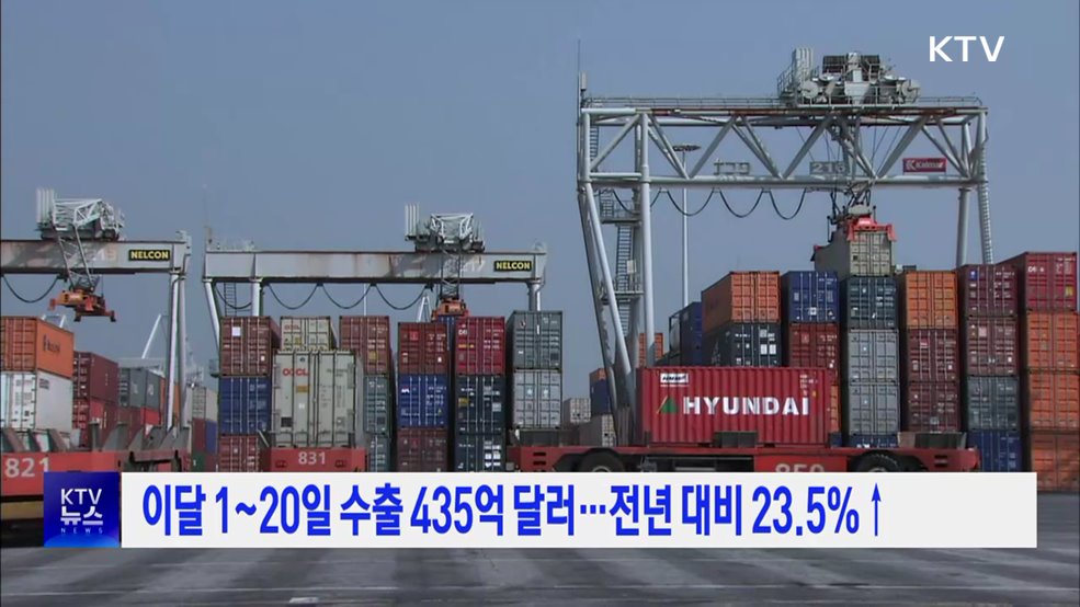 이달 1~20일 수출 435억 달러···전년 대비 23.5%↑