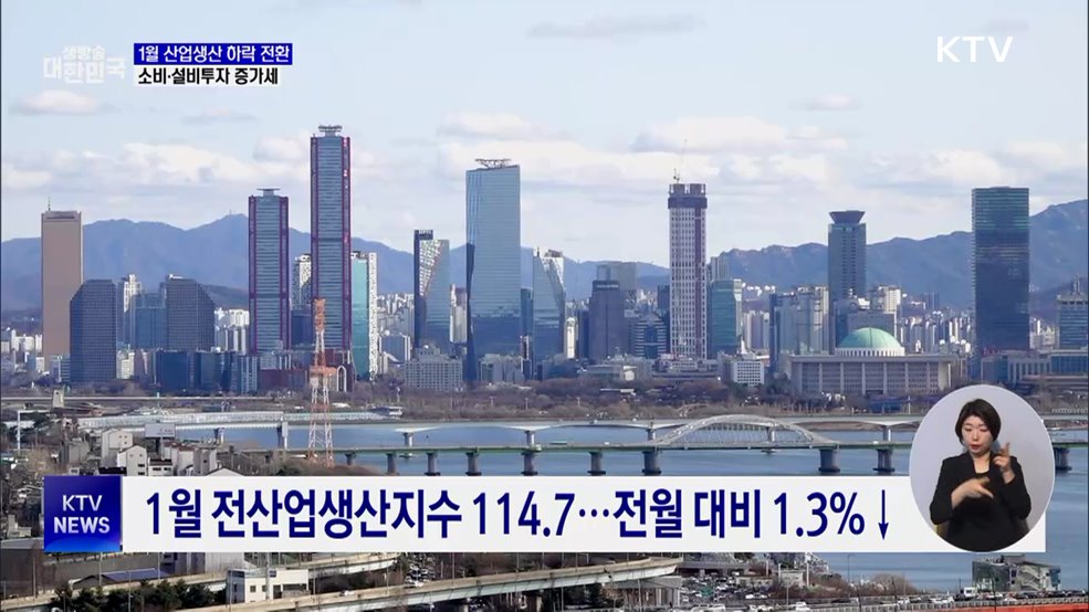 1월 산업생산 하락 전환···소비·설비투자는 증가
