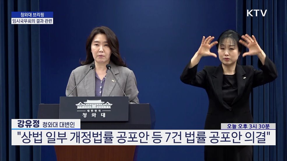 청와대 브리핑 - 임시국무회의 결과 관련
