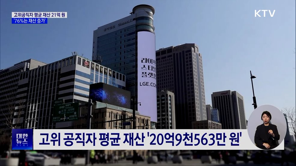 고위공직자 평균 재산 21억 원···10명 중 7명 재산 증가