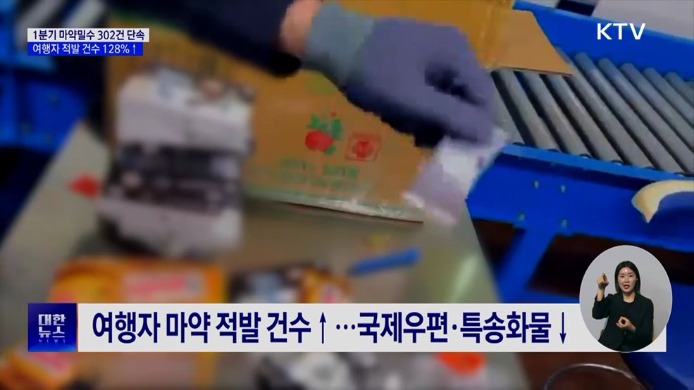 올 1분기 국경단계서 마약밀수 302건 적발