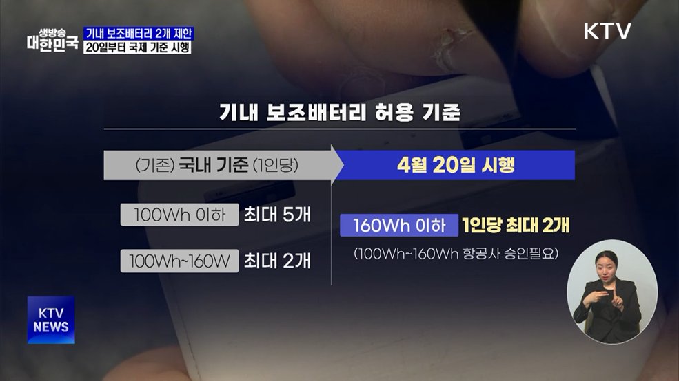 기내 보조배터리 2개만 허용···국토부 제안, ICAO 표준 채택