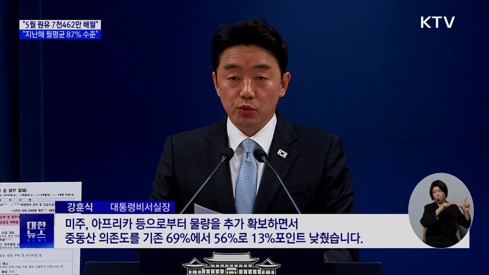 "5월 원유 7천462만 배럴 확보···지난해 87% 물량"