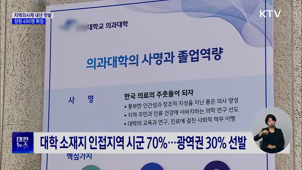 '지역의사제' 내년 490명 선발···10년 의무복무