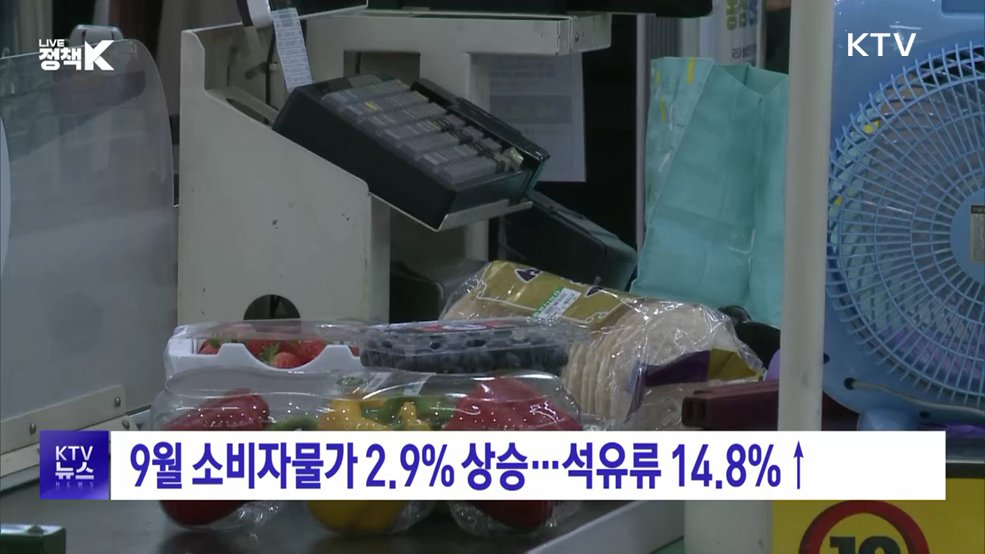 9월 소비자물가 2.9% 상승···석유류 14.8%↑