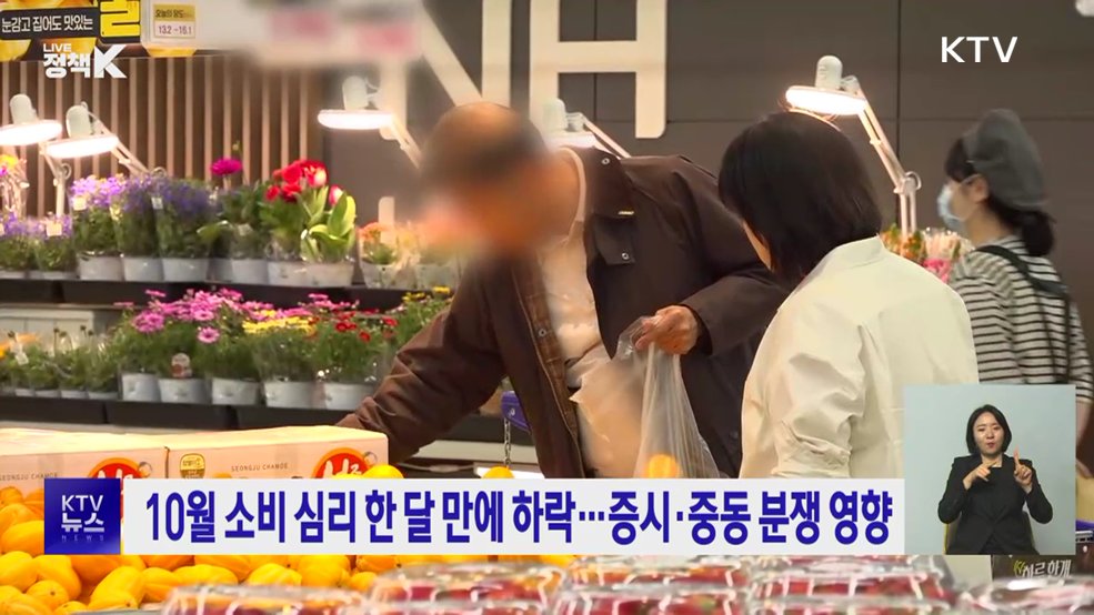 10월 소비 심리 한 달 만에 하락···증시·중동 분쟁 영향