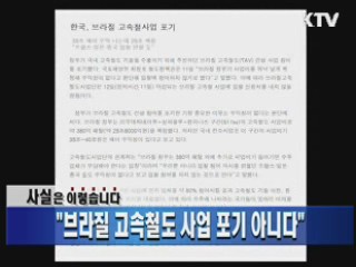 "브라질 고속철도 사업 포기 아니다"