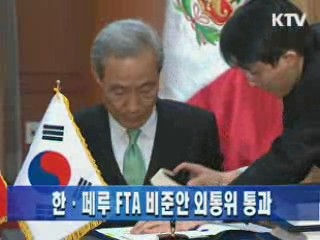 한·페루 FTA 비준안 외통위 통과