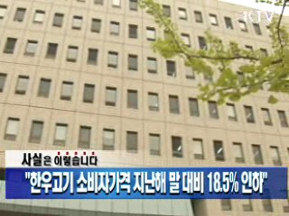 "한우고기 소비자가격 지난해 말 대비 18.5% 인하"