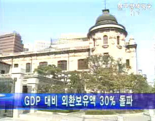 GDP 대비 외환보유액 30% 돌파