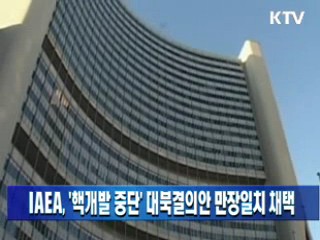 IAEA, '핵개발 중단' 대북결의안 만장일치 채택