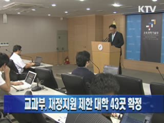 교과부, 재정 지원 제한 대학 43곳 확정