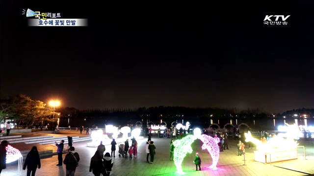 겨울밤 호수 수놓은 빛의 향연