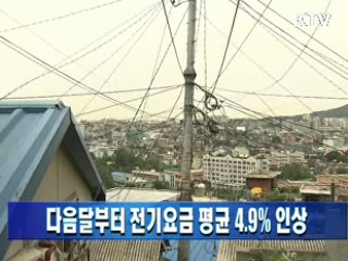 다음달부터 전기요금 평균 4.9% 인상